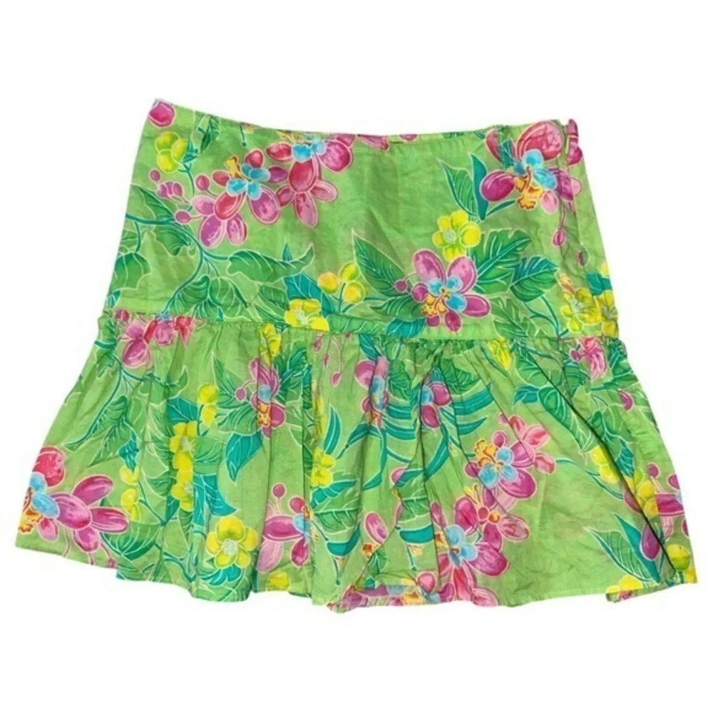 Ralph Lauren Girls Size 16 Green Floral Print Cotton Mini Skirt